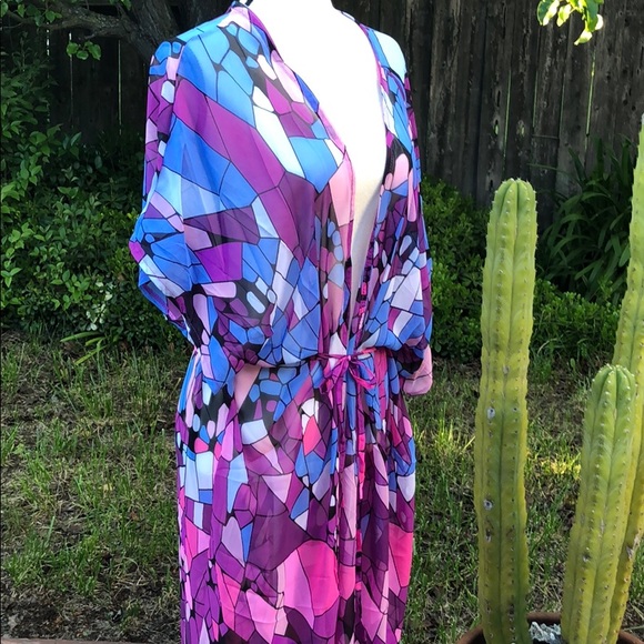 Retro Op Art Purple Kimono Coverup - Picture 4 of 7